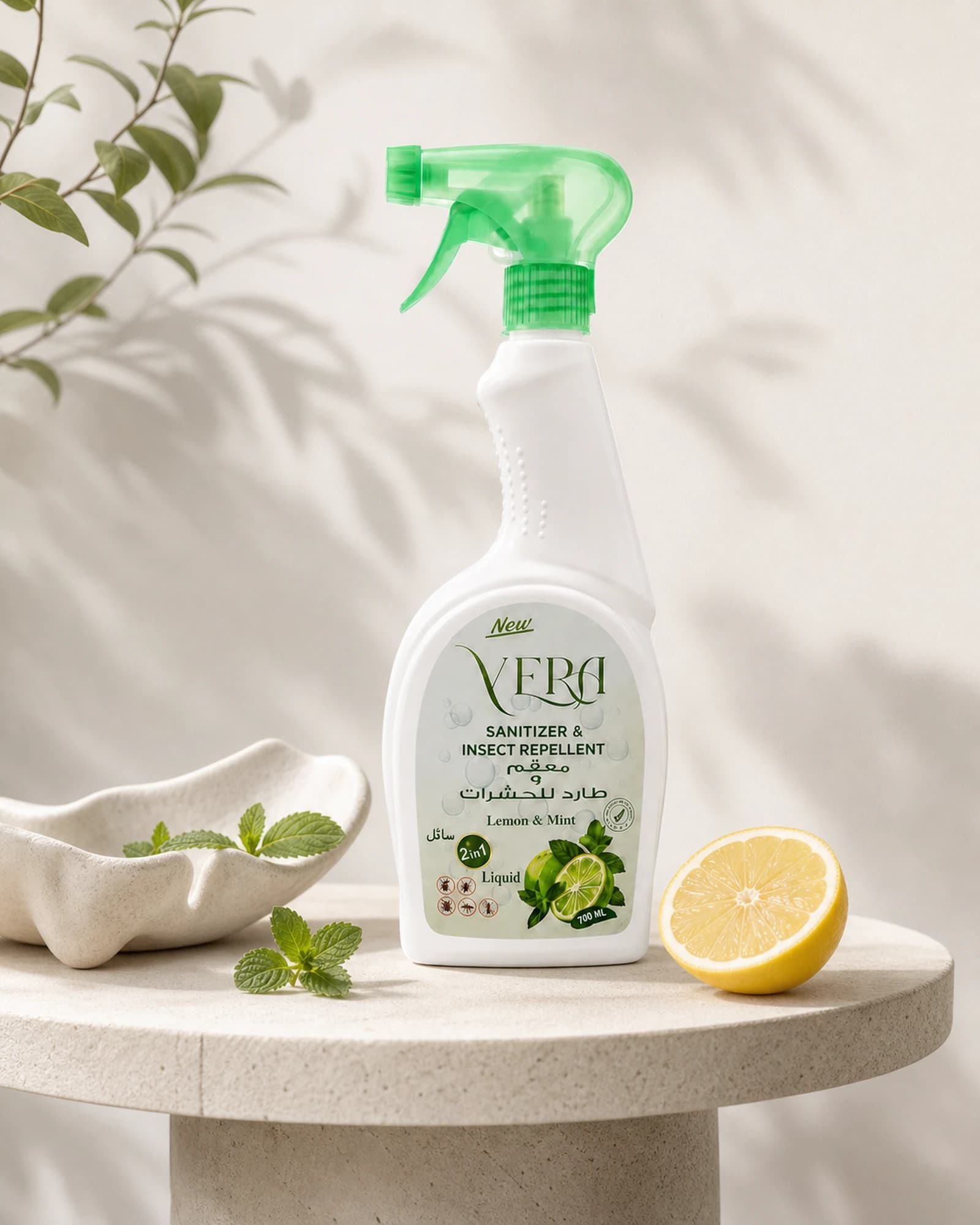 VERA Lemon & Mint bottle with restrained lemon and mint styling